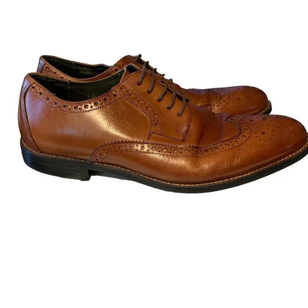 Stacy Adams Men 24916-221 Garrison Wingtip Oxfords Leather Dress Shoe Cognac 9M‎